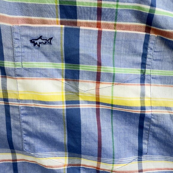 Paul & Shark  Plaid Cotton Button‑Down Shirt Blue Multi‑Color Italian Casual 43 - Picture 5 of 12